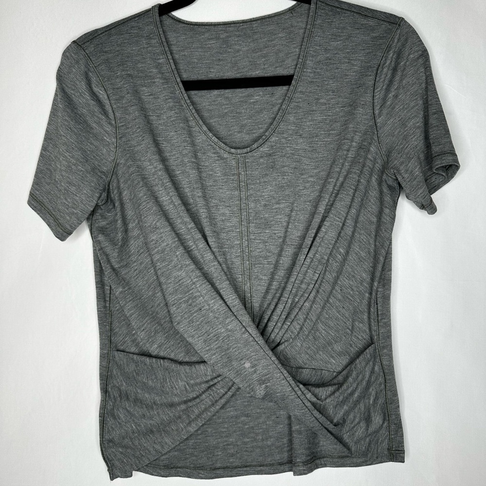 Lululemon Athletica Gray Fitted Tie Front Short Sleeve Top